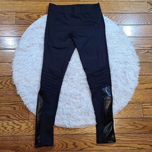 Rune NYC Womens Black Faux Leather Insert Leggings